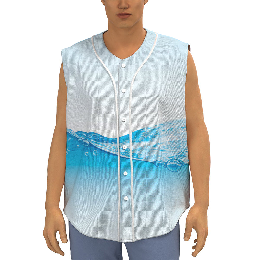 Water Wave Print Sleeveless Baseball Jersey