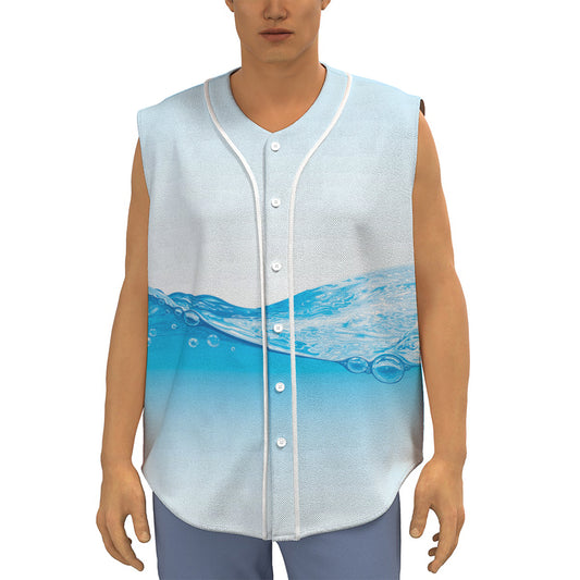 Water Wave Print Sleeveless Baseball Jersey