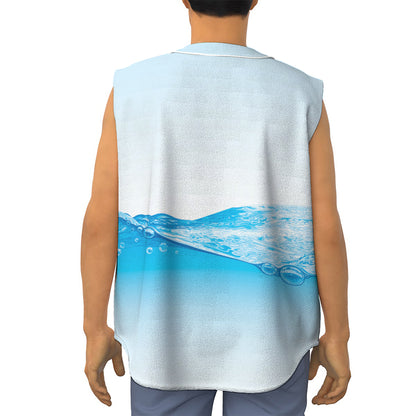 Water Wave Print Sleeveless Baseball Jersey