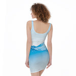 Water Wave Print Sleeveless Bodycon Dress