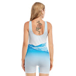 Water Wave Print Sleeveless One Piece Swimsuit