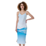 Water Wave Print Slim Fit Midi Cami Dress