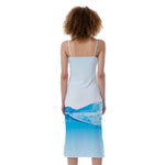 Water Wave Print Slim Fit Midi Cami Dress
