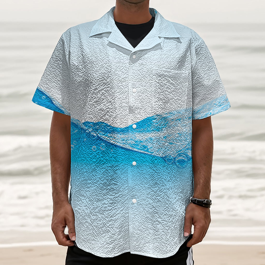 Water Wave Print Textured Short Sleeve Shirt