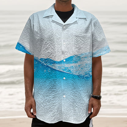 Water Wave Print Textured Short Sleeve Shirt