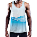 Water Wave Print Men's Workout Tank Top