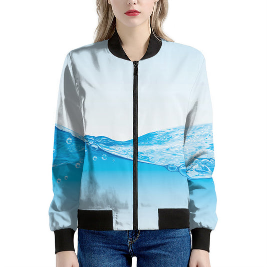Water Wave Print Women's Bomber Jacket