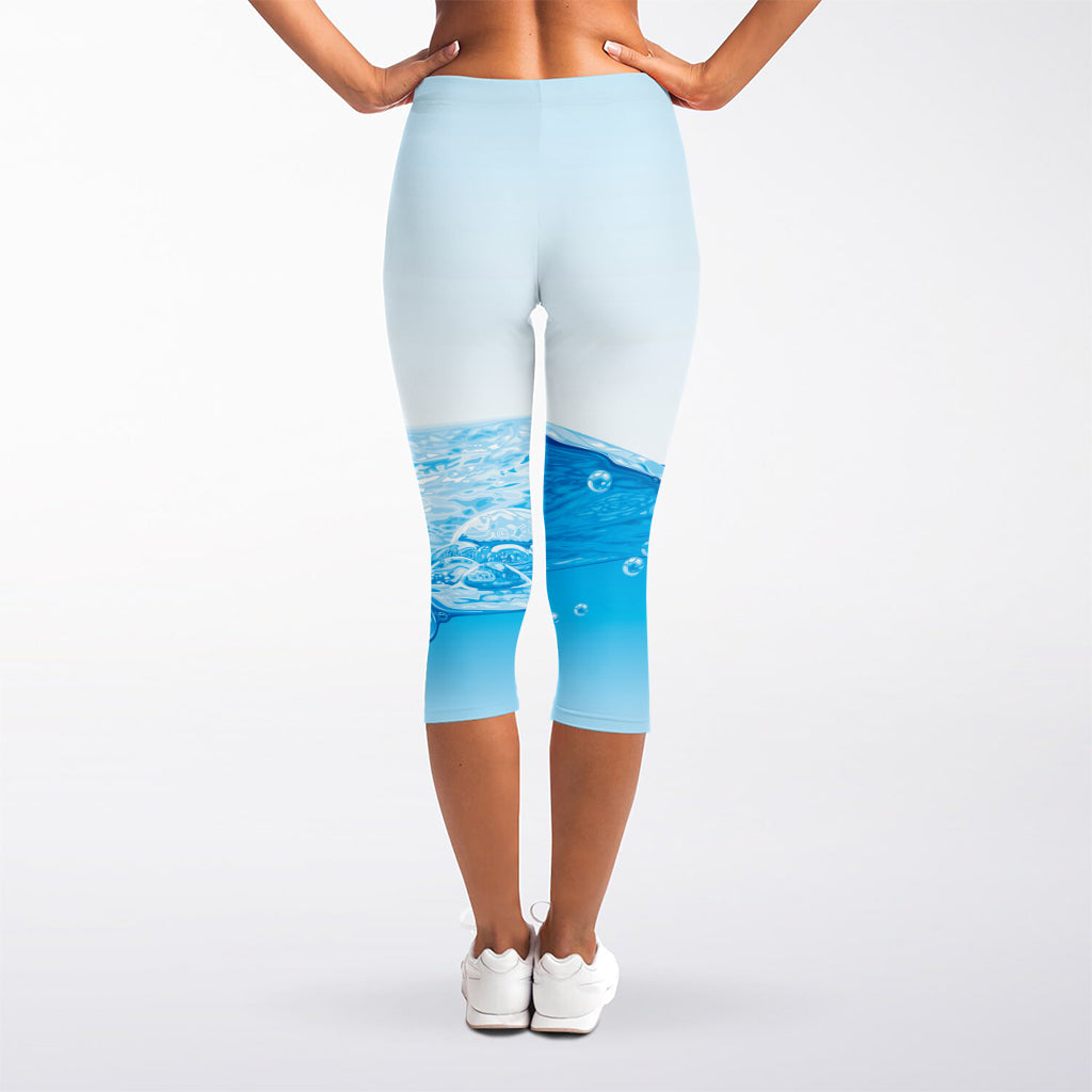 Water Wave Print Women's Capri Leggings
