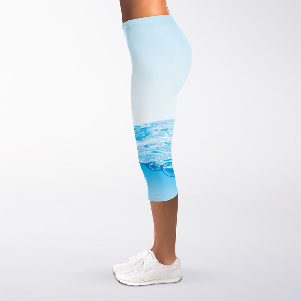 Water Wave Print Women's Capri Leggings