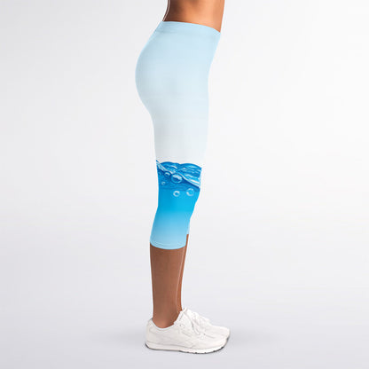 Water Wave Print Women's Capri Leggings