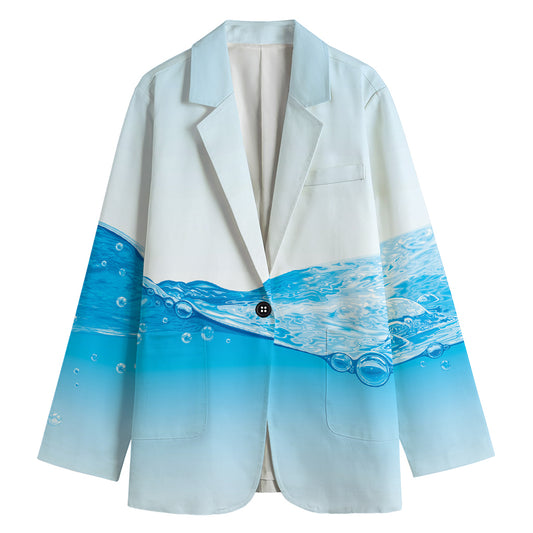 Water Wave Print Women's Cotton Blazer