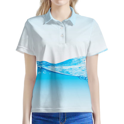 Water Wave Print Women's Polo Shirt