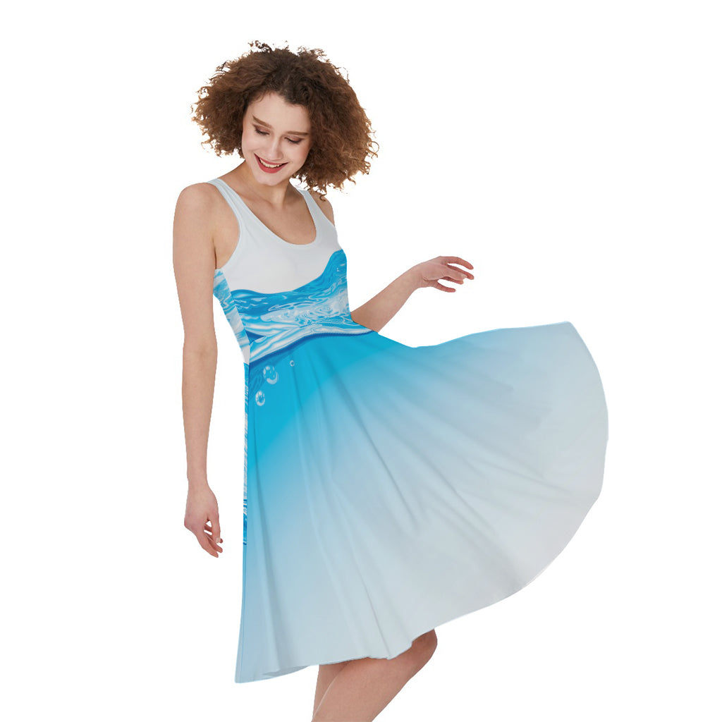 Water Wave Print Women's Sleeveless Dress
