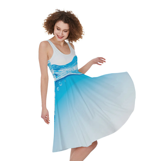 Water Wave Print Women's Sleeveless Dress