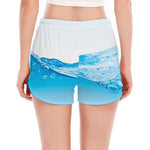 Water Wave Print Women's Split Running Shorts