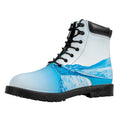 Water Wave Print Padded Collar Lace Up Boots