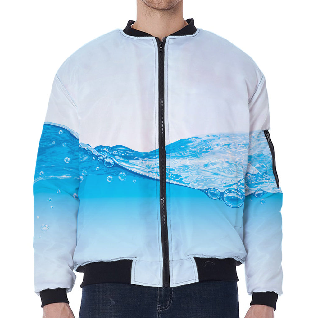 Water Wave Print Zip Sleeve Bomber Jacket