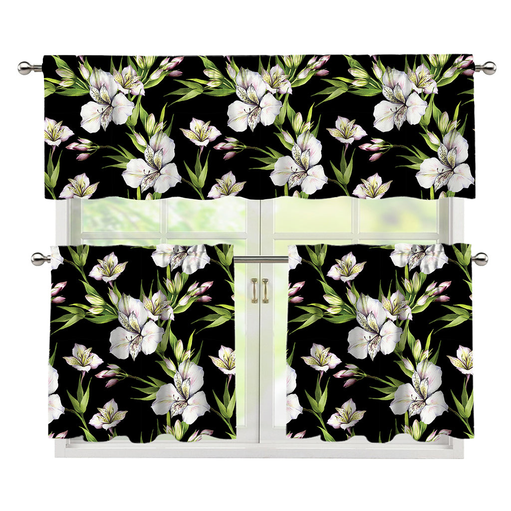 Watercolor Alstroemeria Pattern Print 3 Piece Kitchen Curtains