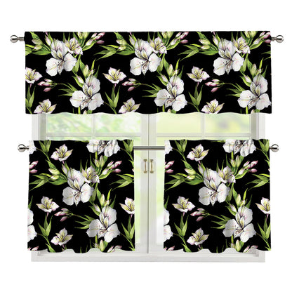 Watercolor Alstroemeria Pattern Print 3 Piece Kitchen Curtains