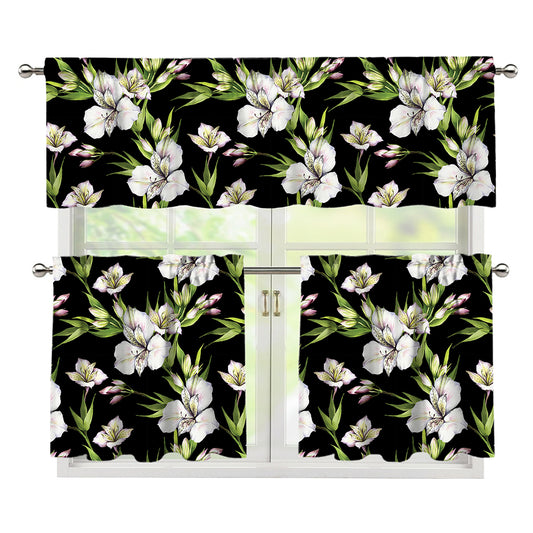 Watercolor Alstroemeria Pattern Print 3 Piece Kitchen Curtains