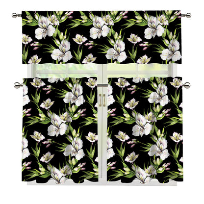 Watercolor Alstroemeria Pattern Print 3 Piece Kitchen Curtains