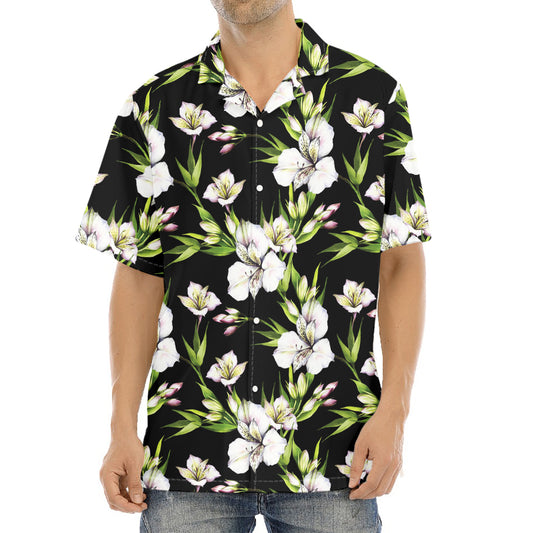 Watercolor Alstroemeria Pattern Print Aloha Shirt