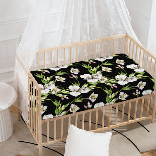 Watercolor Alstroemeria Pattern Print Baby Crib Sheet