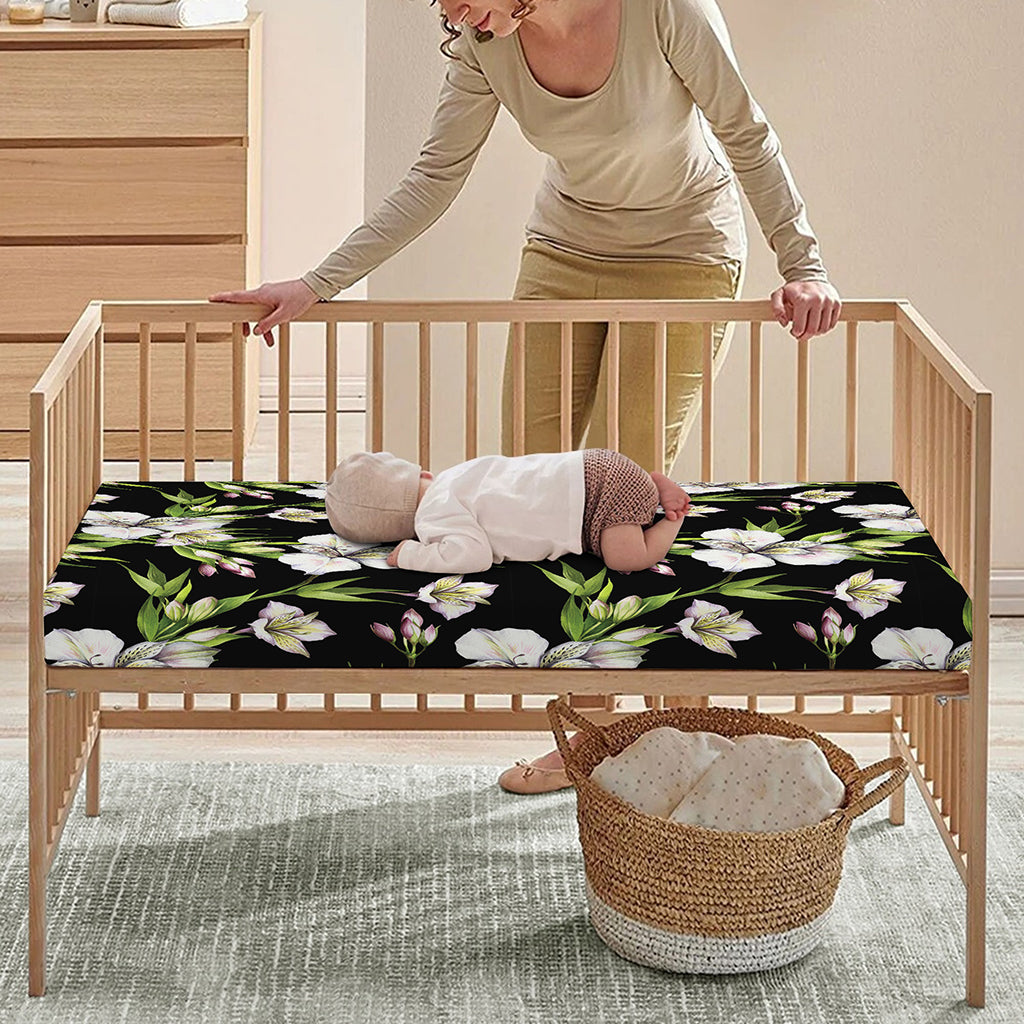 Watercolor Alstroemeria Pattern Print Baby Crib Sheet