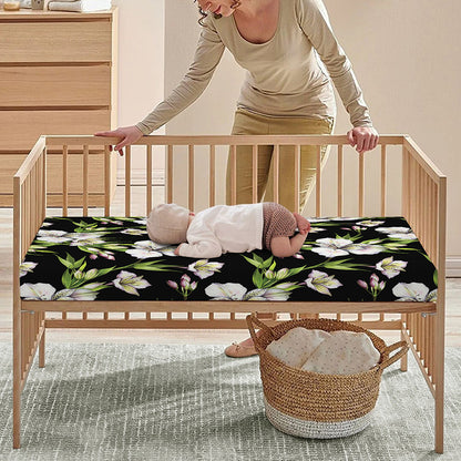 Watercolor Alstroemeria Pattern Print Baby Crib Sheet