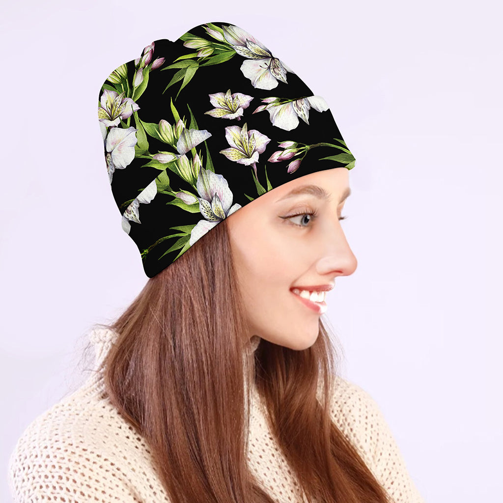 Watercolor Alstroemeria Pattern Print Beanie