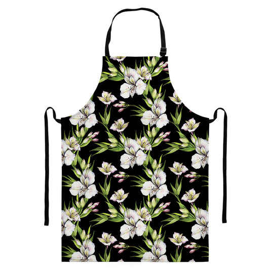 Watercolor Alstroemeria Pattern Print Bib Apron With Pocket