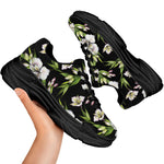 Watercolor Alstroemeria Pattern Print Black Chunky Shoes