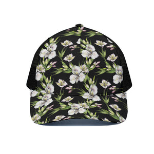 Watercolor Alstroemeria Pattern Print Black Mesh Trucker Cap