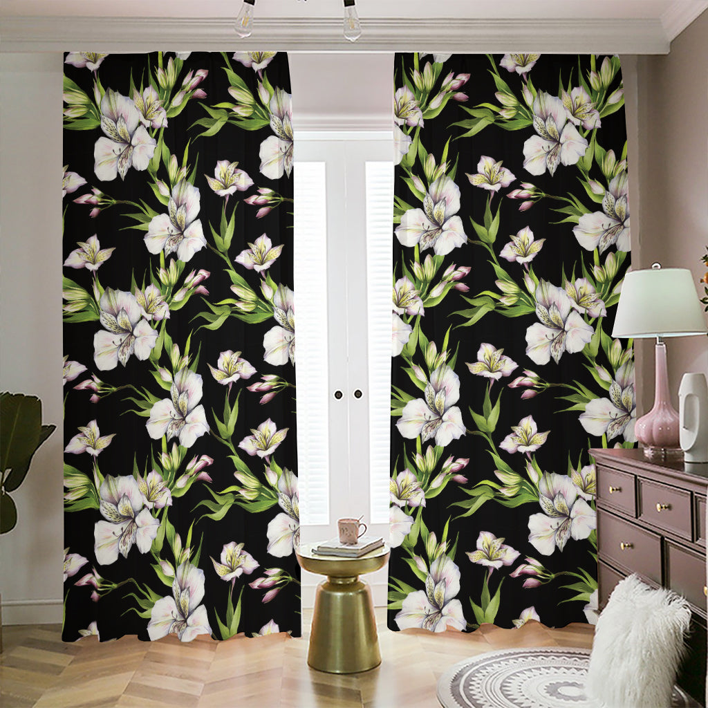Watercolor Alstroemeria Pattern Print Blackout Pencil Pleat Curtains