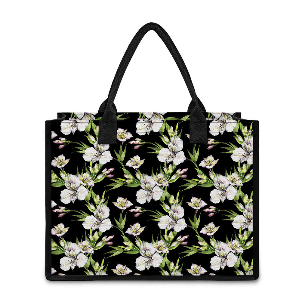 Watercolor Alstroemeria Pattern Print Canvas Tote Bag