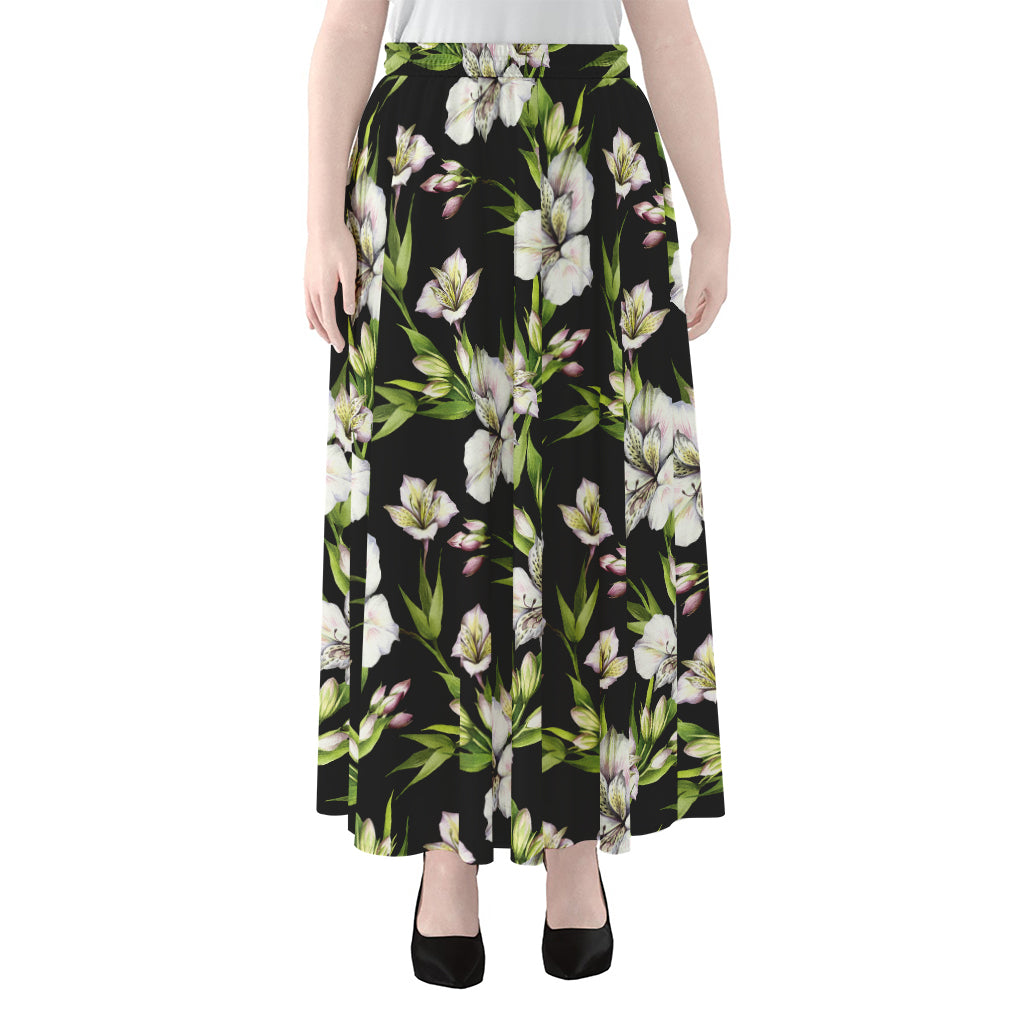 Watercolor Alstroemeria Pattern Print Chiffon Maxi Skirt