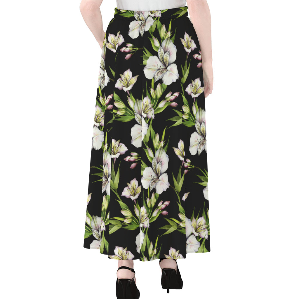 Watercolor Alstroemeria Pattern Print Chiffon Maxi Skirt