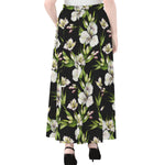 Watercolor Alstroemeria Pattern Print Chiffon Maxi Skirt