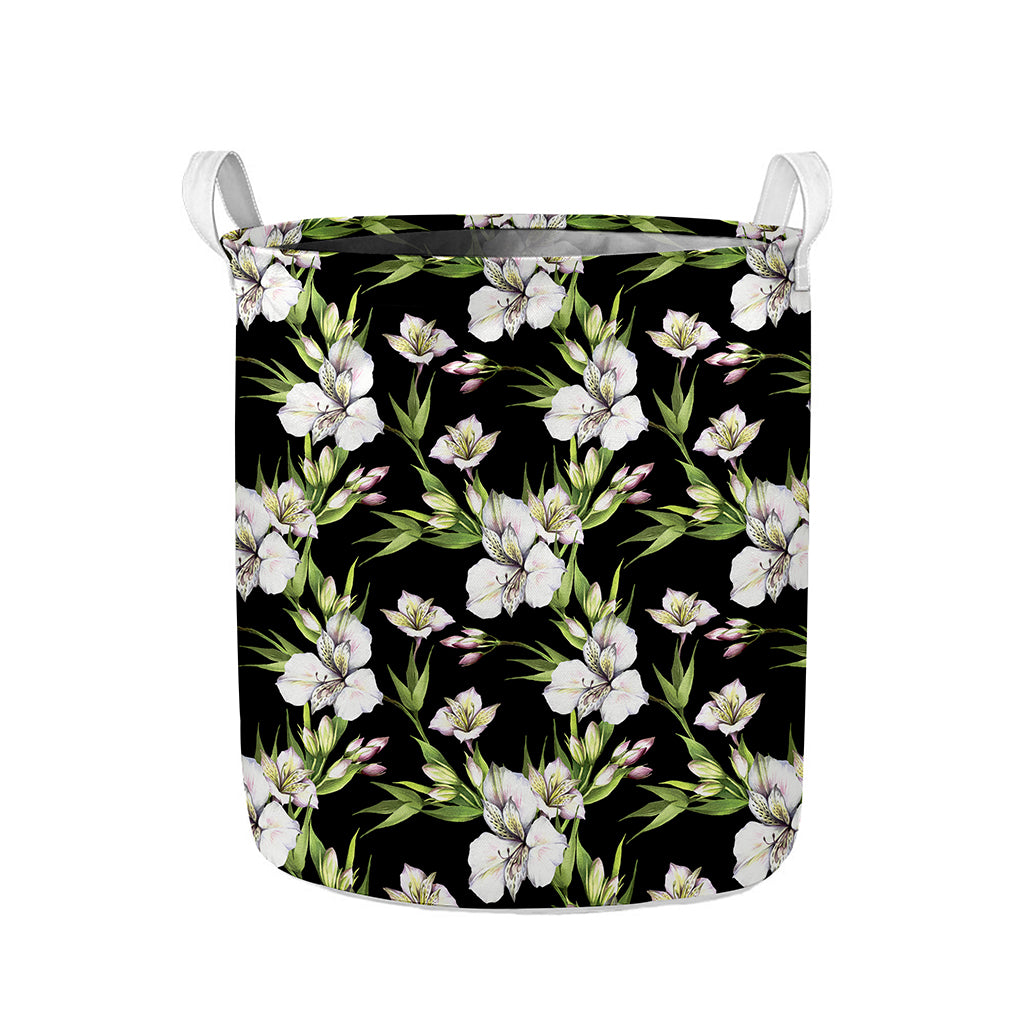 Watercolor Alstroemeria Pattern Print Collapsible Laundry Basket