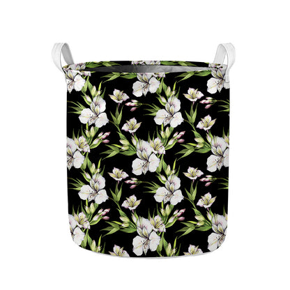 Watercolor Alstroemeria Pattern Print Collapsible Laundry Basket