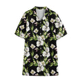 Watercolor Alstroemeria Pattern Print Cotton Hawaiian Shirt