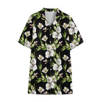 Watercolor Alstroemeria Pattern Print Cotton Hawaiian Shirt
