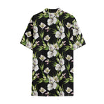 Watercolor Alstroemeria Pattern Print Cotton Hawaiian Shirt