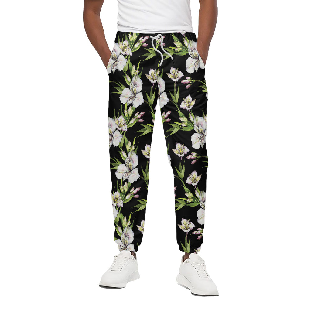 Watercolor Alstroemeria Pattern Print Cotton Pants
