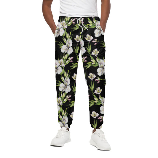 Watercolor Alstroemeria Pattern Print Cotton Pants