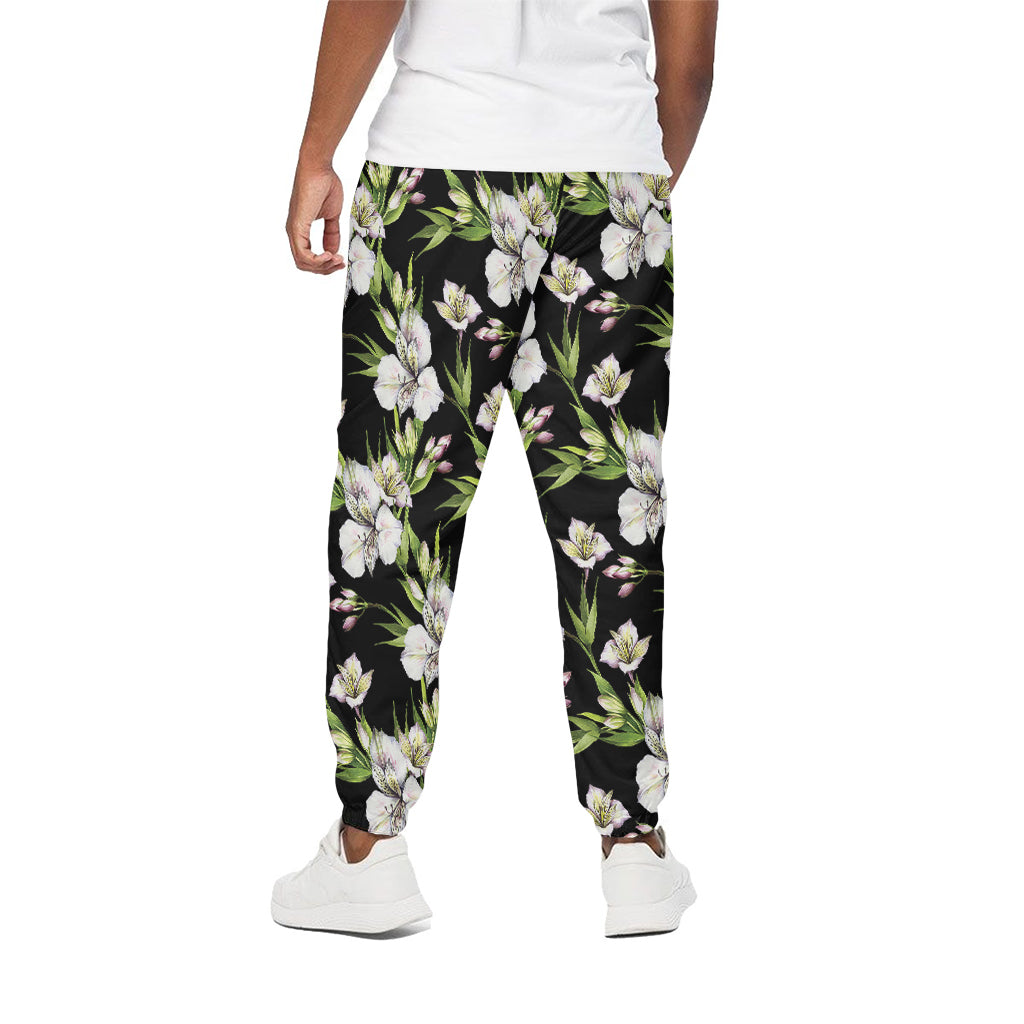 Watercolor Alstroemeria Pattern Print Cotton Pants