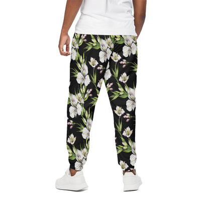 Watercolor Alstroemeria Pattern Print Cotton Pants