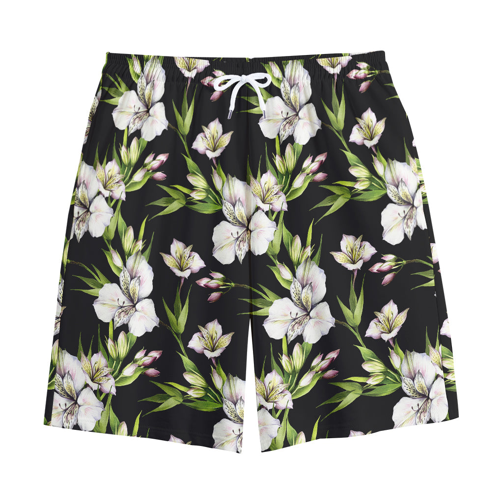 Watercolor Alstroemeria Pattern Print Cotton Shorts