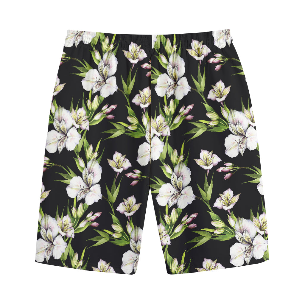 Watercolor Alstroemeria Pattern Print Cotton Shorts