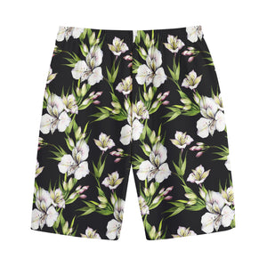 Watercolor Alstroemeria Pattern Print Cotton Shorts